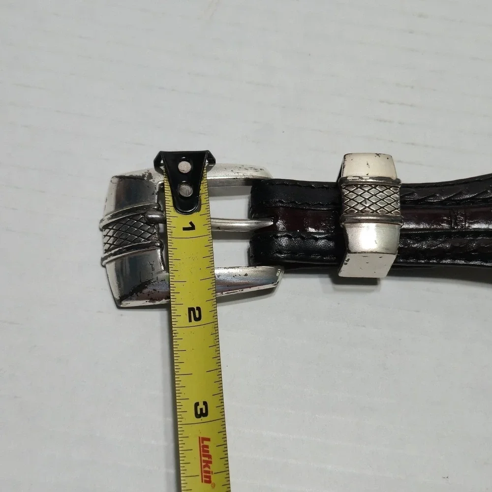 Vintage Onyx By Brighton Leather Belt Silver Tone‎ Hardware Croc Brown 40